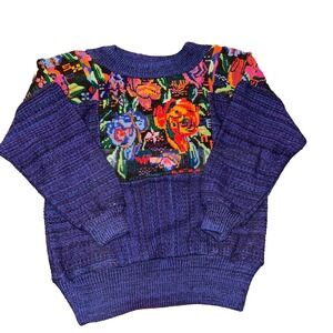 VTG Dona Cristina Hand Woven Artwear Embroidered 80s Mock Neck‎ Sweater Women OS